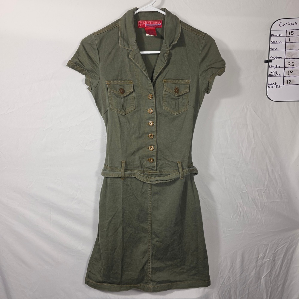 Hotkiss Utility Mini Dress Womens Small Olive Green Excellent Belted Cargo 735